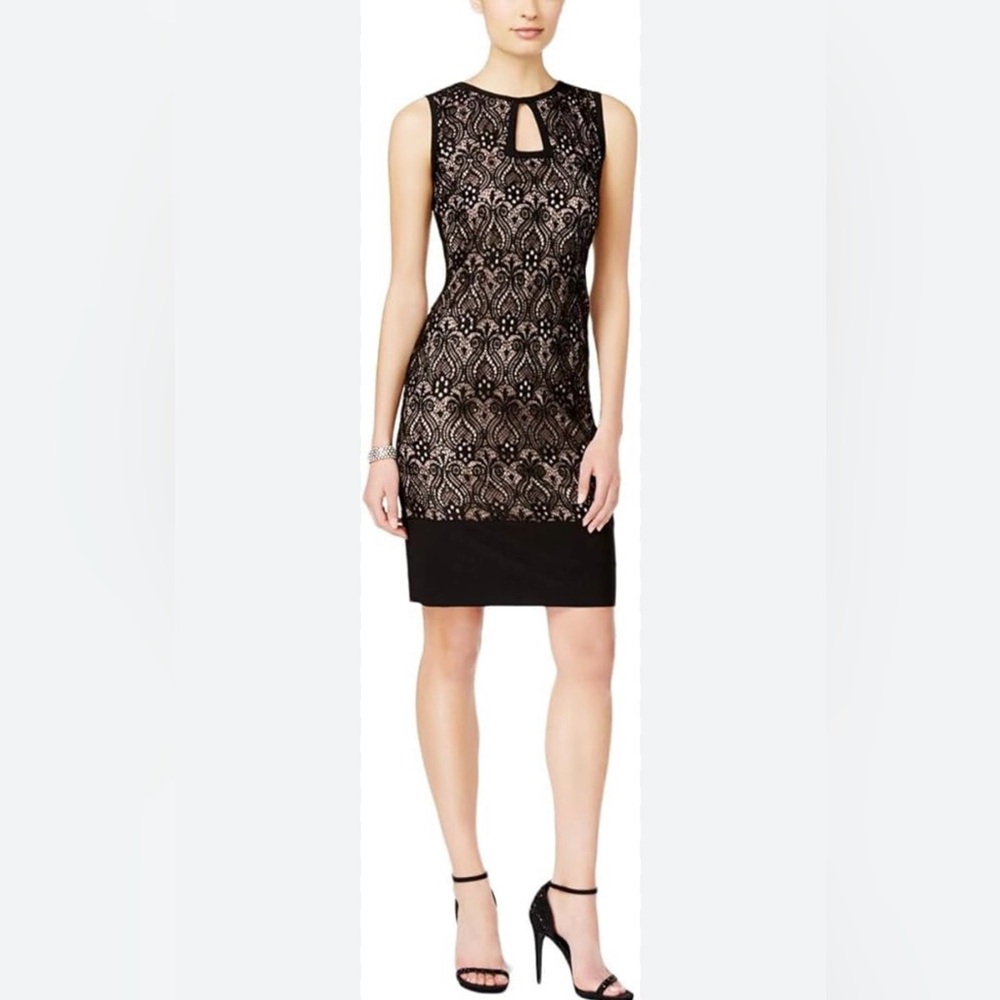 R & M Richards Black Lace Cocktail Dress with Taupe Lining - Size 10 - NWT!